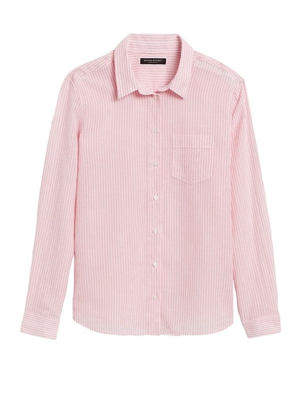 Banana Republic Quinn Straight-Fit Cotton-Linen Shirt Button Down Pink Stripe